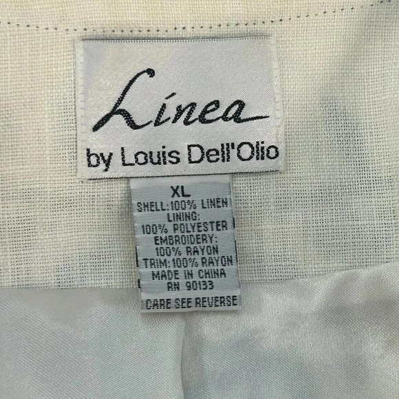 Linea by Louis Dell’Olio White Linen Black Embroidered Jacket Size XL - Picture 3 of 9